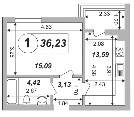 1-кімнатна 36.23 м² в ЖК Skyland 2 від забудовника, Київ