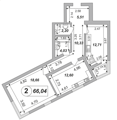 2-кімнатна 66.04 м² в ЖК Skyland 2 від забудовника, Київ
