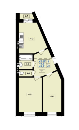 2-комнатная 49.41 м² в ЖД Вилла Бельведер от застройщика, г. Винники