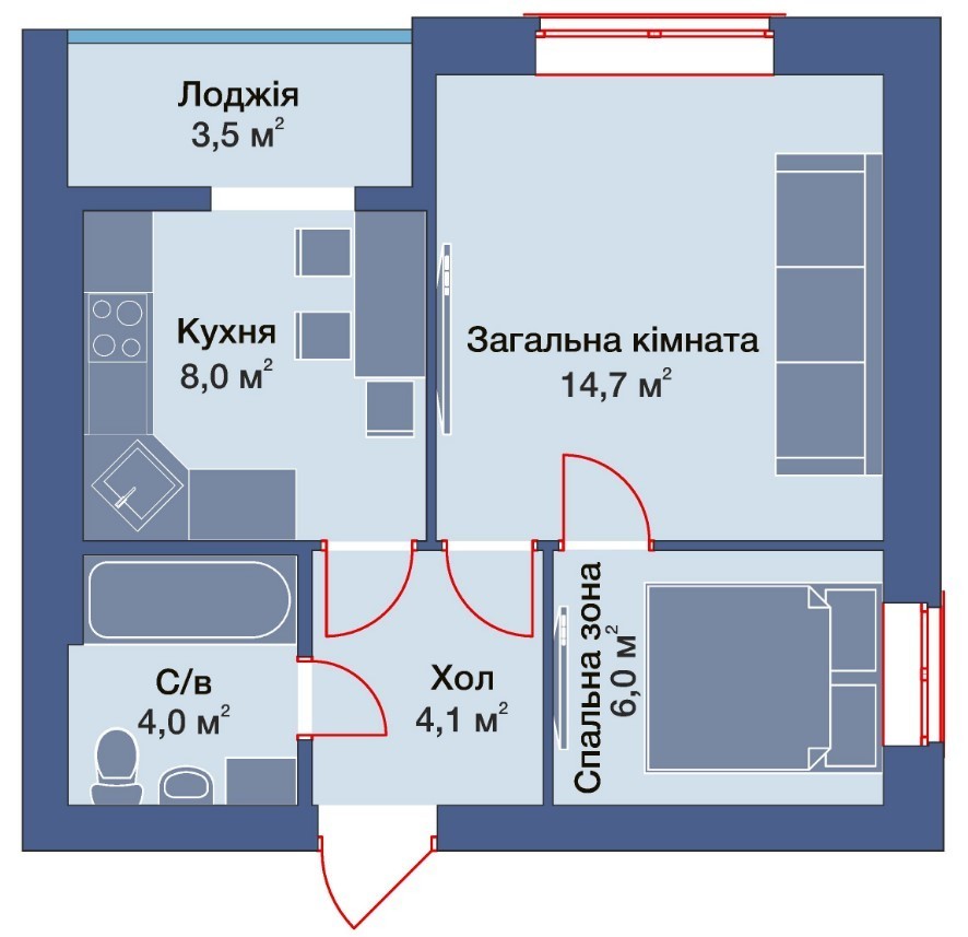 1-комнатная 40.3 м² в КД на Лесной от 13 990 грн/м², г. Ирпень