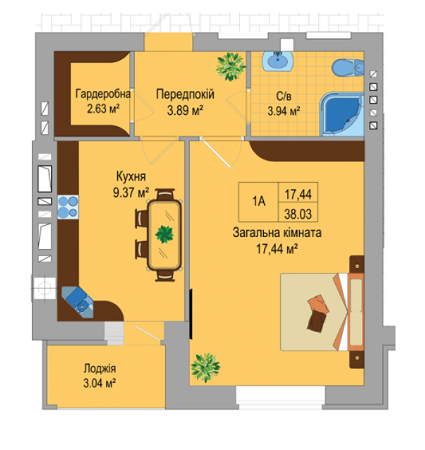 1-комнатная 38.03 м² в КД Олимпия от застройщика, с. Софиевская Борщаговка