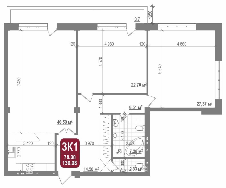 3-кімнатна 130.98 м² в КБ Татарський від забудовника, Київ