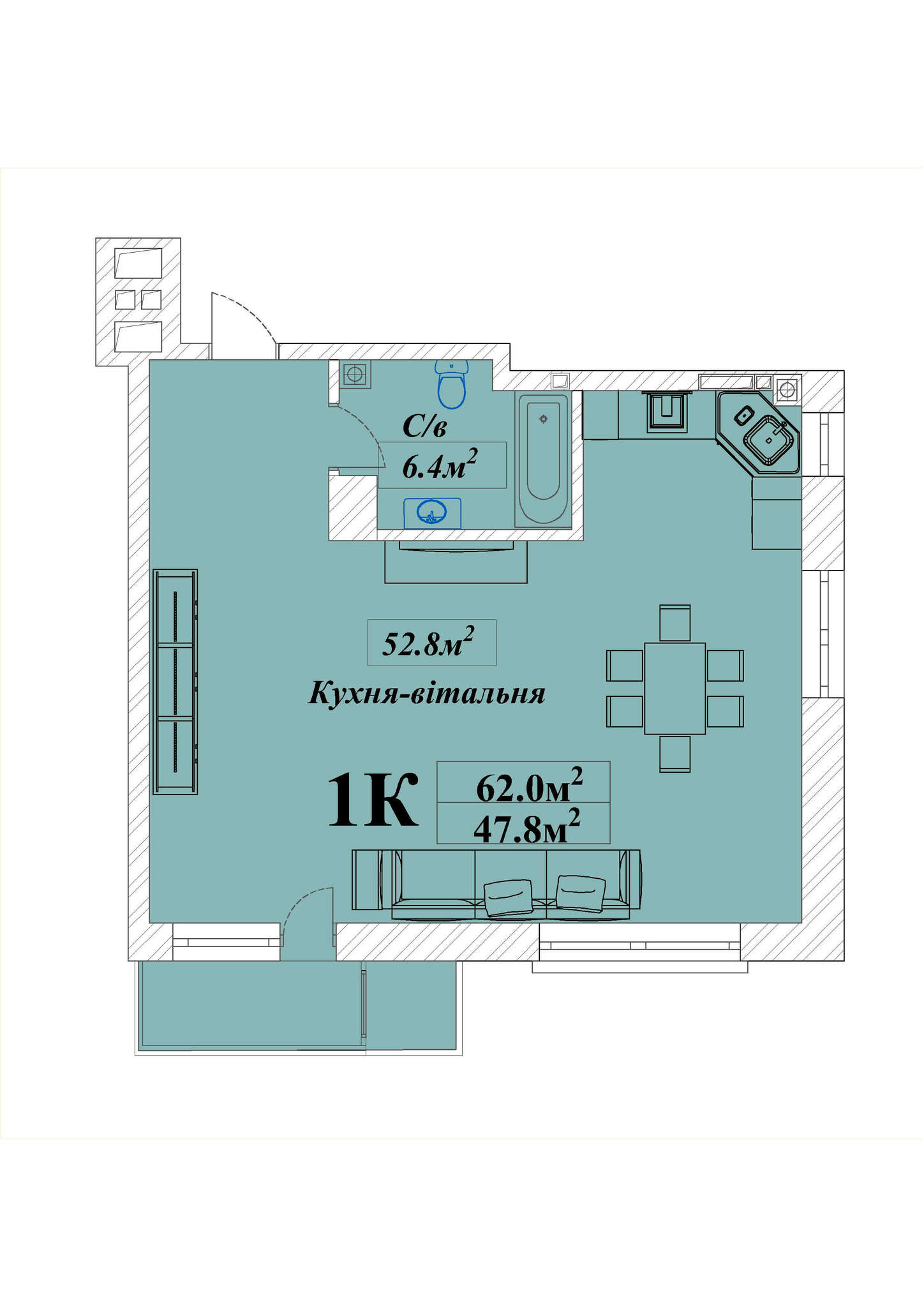 1-кімнатна 62 м² в КБ Turgenev від забудовника, Київ