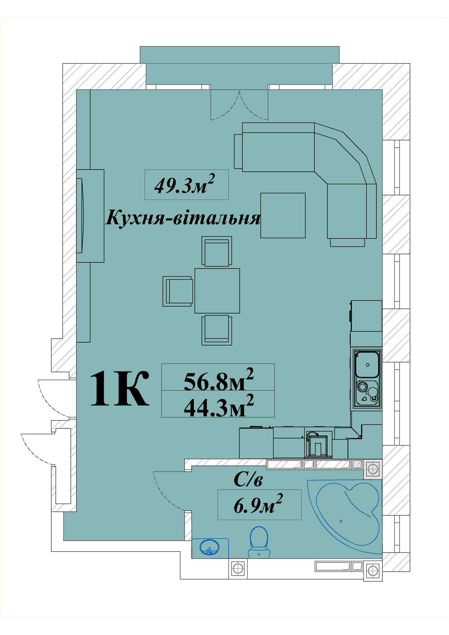 1-комнатная 56.8 м² в КД Turgenev от застройщика, Киев