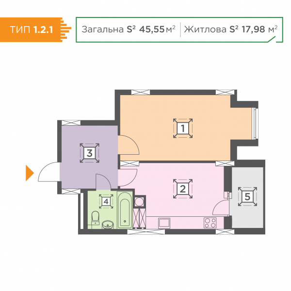 1-комнатная 45.55 м² в ЖК Melody Park от 14 700 грн/м², с. Пролиски