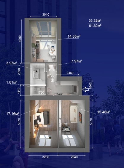 2-кімнатна 61.62 м² в ЖК Атмосфера від 14 300 грн/м², м. Вишневе