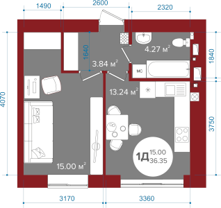1-комнатная 36.35 м² в ЖК Олимп от 23 250 грн/м², г. Ирпень