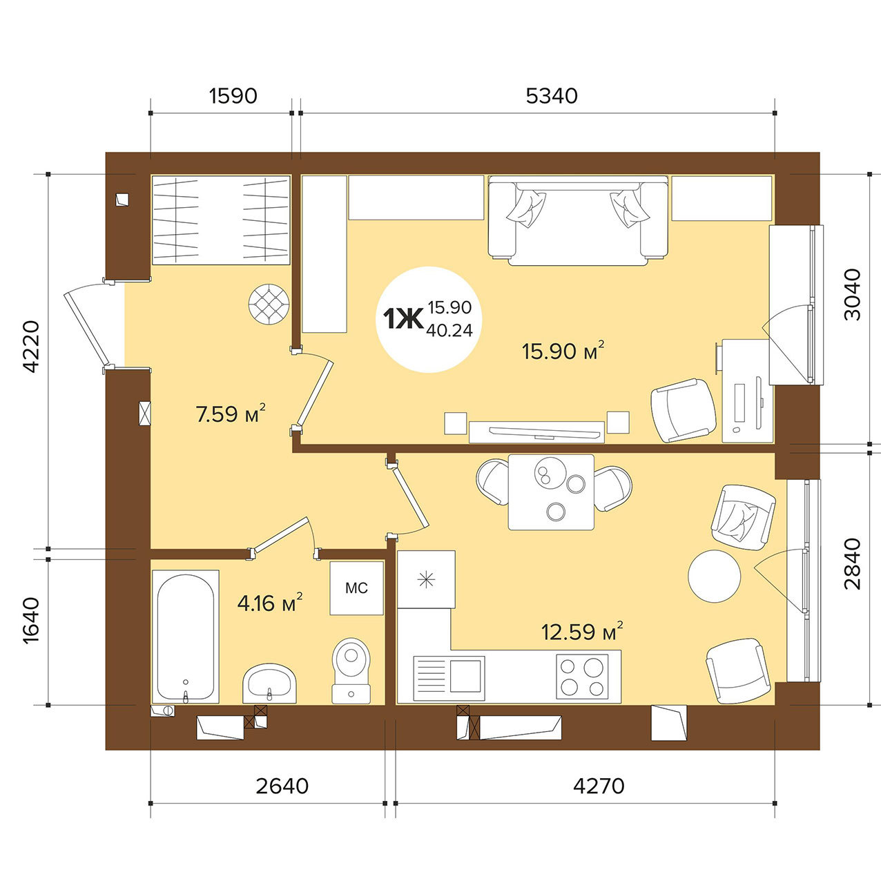 1-кімнатна 40.24 м² в ЖК Фаворит Premium від забудовника, м. Ірпінь