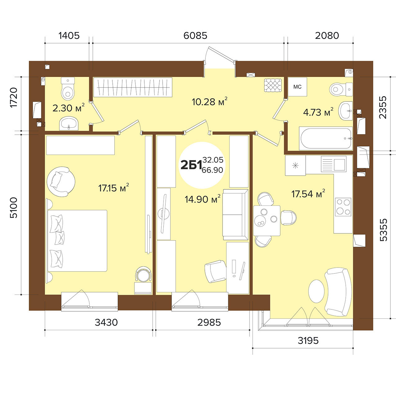 2-кімнатна 66.9 м² в ЖК Фаворит Premium від 25 200 грн/м², м. Ірпінь