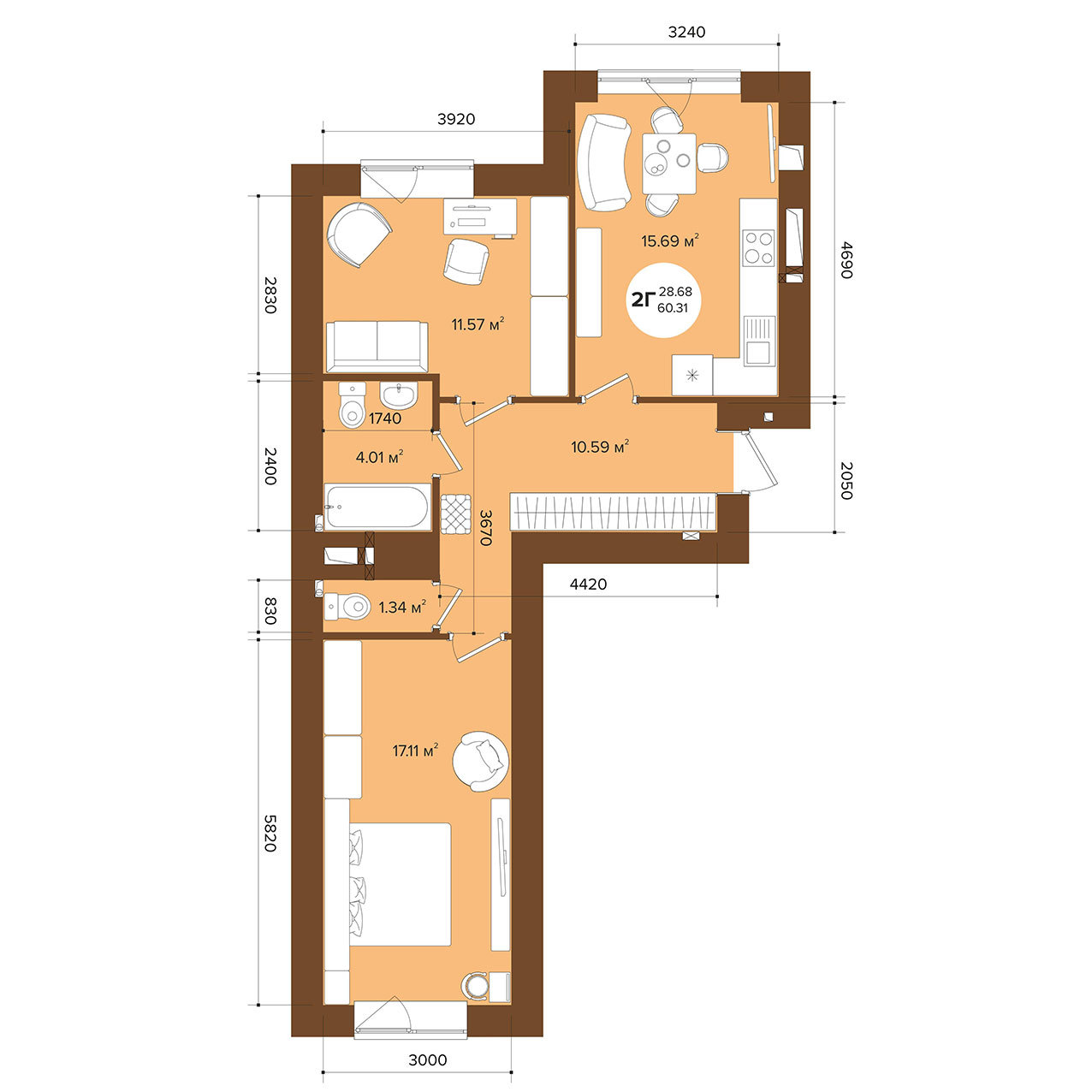 2-кімнатна 60.31 м² в ЖК Фаворит Premium від 25 200 грн/м², м. Ірпінь