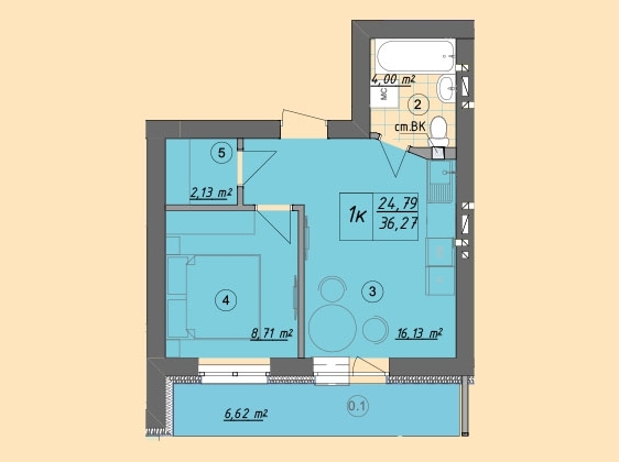 1-комнатная 36.27 м² в ЖК Власна квартира от 32 500 грн/м², Киев