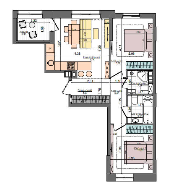 2-кімнатна 54.79 м² в ЖК Файна Таун від 40 300 грн/м², Київ