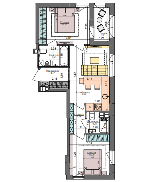 2-комнатная 52.95 м² в ЖК Файна Таун от 40 300 грн/м², Киев