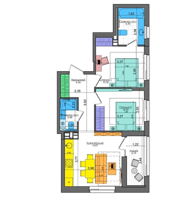 2-кімнатна 53.27 м² в ЖК Файна Таун від забудовника, Київ