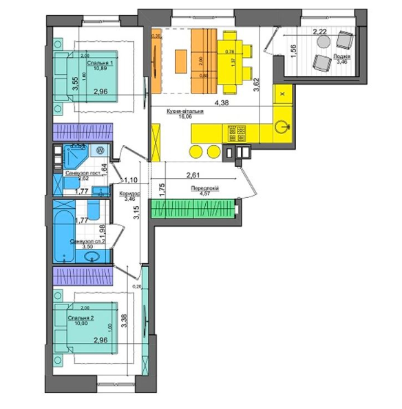 2-комнатная 54.59 м² в ЖК Файна Таун от застройщика, Киев