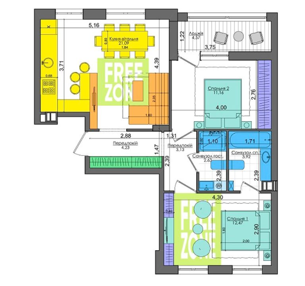 2-комнатная 63.13 м² в ЖК Файна Таун от застройщика, Киев