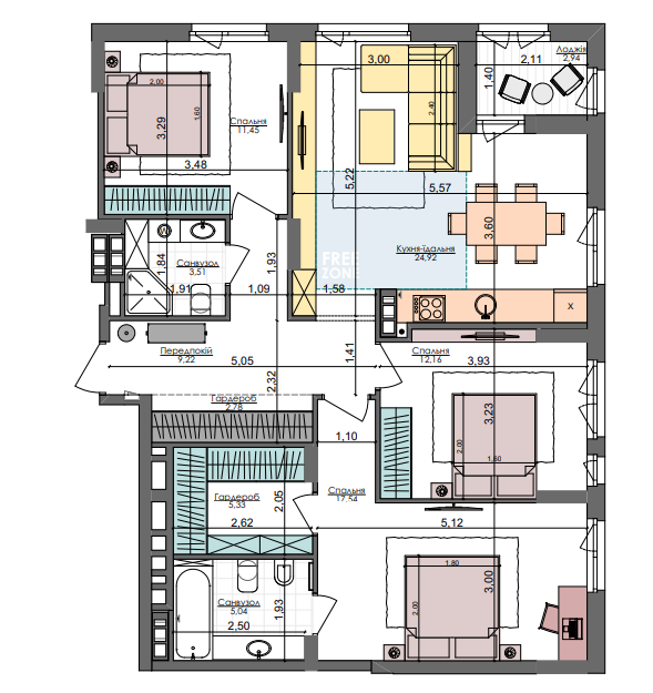 3-комнатная 94.89 м² в ЖК Файна Таун от 31 200 грн/м², Киев