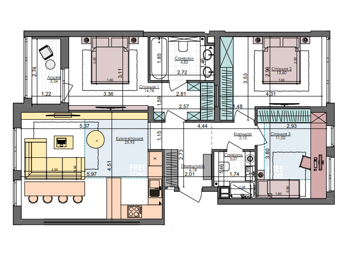 3-кімнатна 109.03 м² в ЖК Файна Таун від 31 200 грн/м², Київ