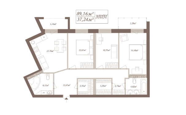 3-комнатная 89.16 м² в ЖК SloveSky от застройщика, Киев