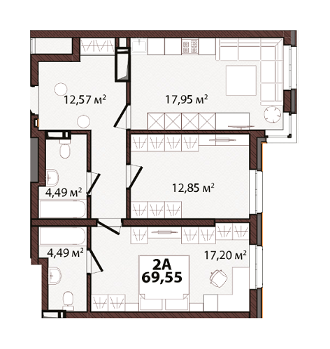 2-кімнатна 69.55 м² в ЖК EDELDORF HILLS від 75 465 грн/м², Київ