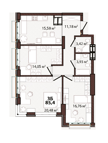 3-кімнатна 85.4 м² в ЖК EDELDORF HILLS від 88 884 грн/м², Київ