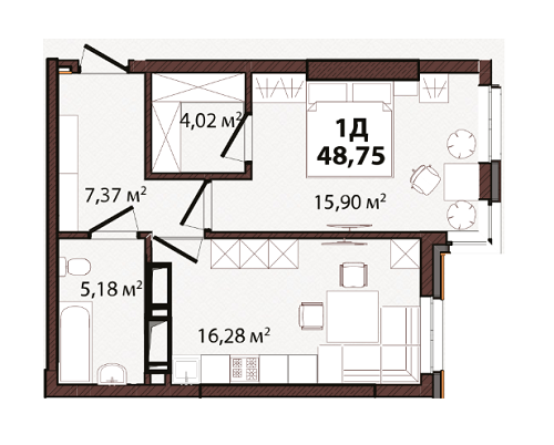 1-кімнатна 48.75 м² в ЖК EDELDORF HILLS від 71 685 грн/м², Київ