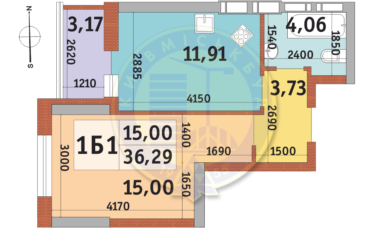 1-комнатная 36.29 м² в ЖК Абрикосовый от 22 200 грн/м², Киев