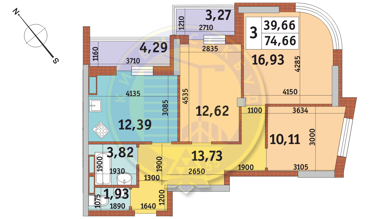 3-кімнатна 74.66 м² в ЖК Каховська від 22 700 грн/м², Київ