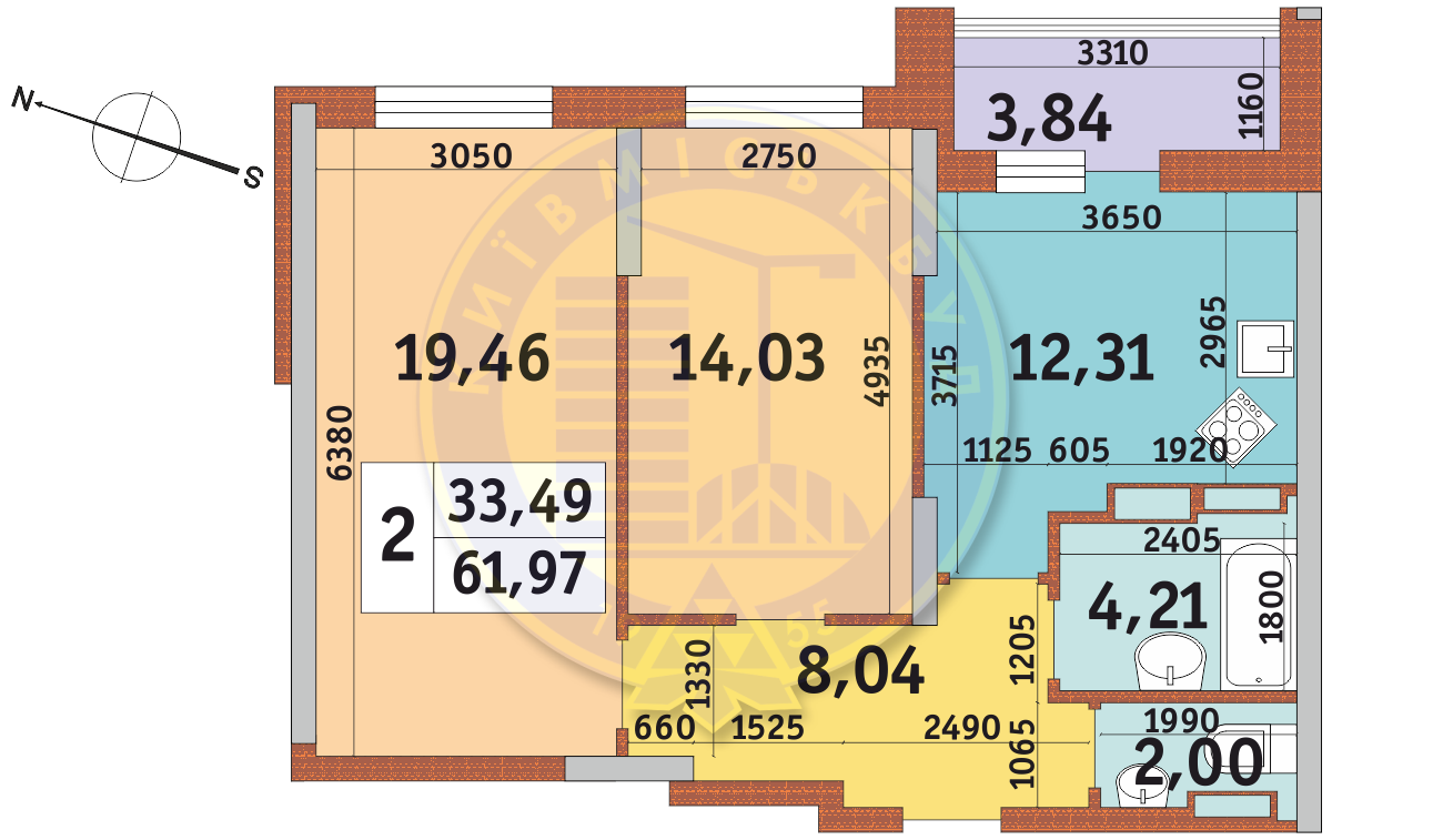 2-комнатная 61.97 м² в ЖК Каховская от 24 400 грн/м², Киев