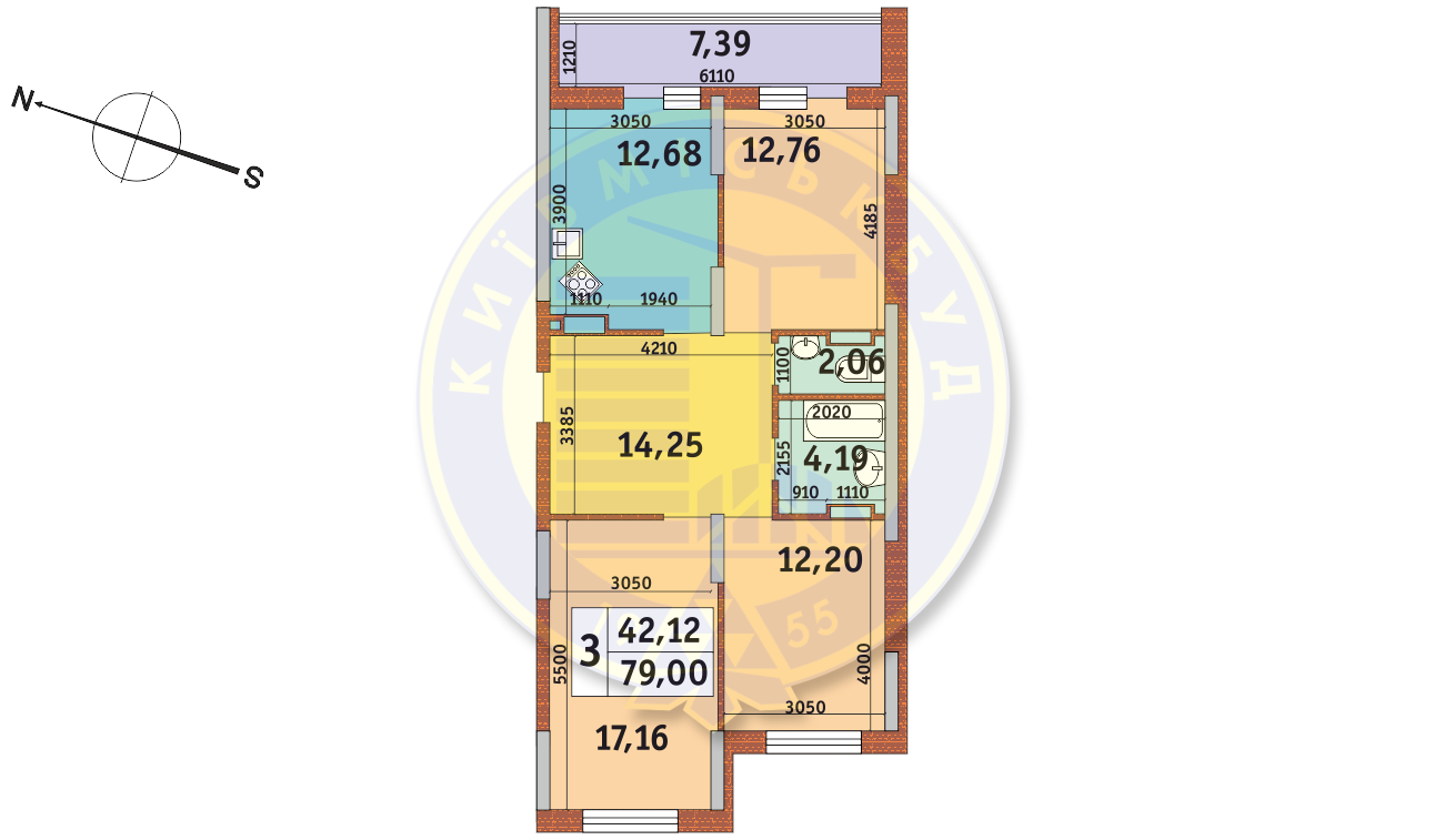 3-комнатная 79 м² в ЖК Каховская от 22 700 грн/м², Киев