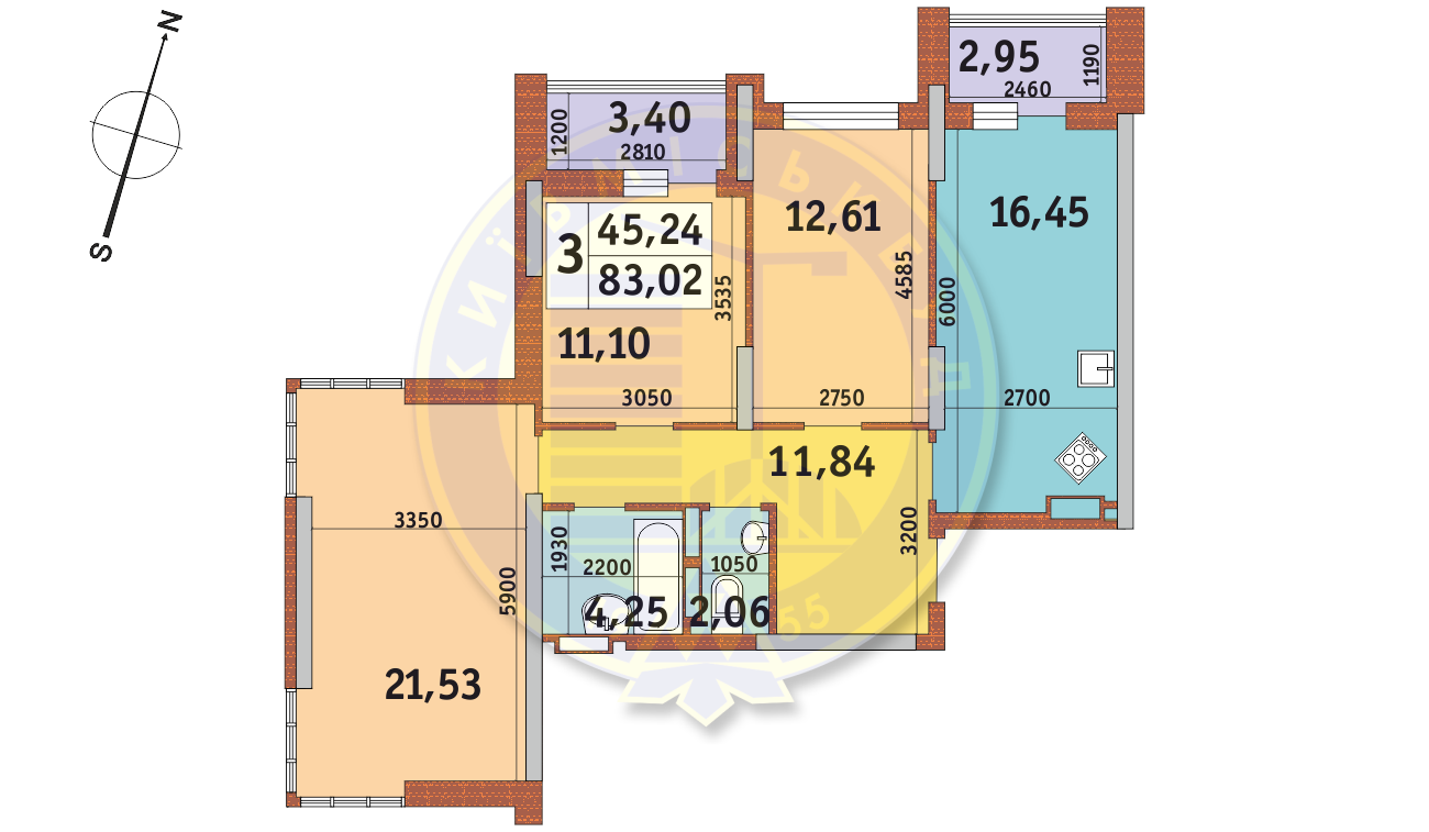 3-комнатная 83.02 м² в ЖК Каховская от 24 690 грн/м², Киев