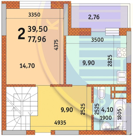 2-кімнатна 77.96 м² в ЖК Новомостицько-Замковецький від 21 115 грн/м², Київ