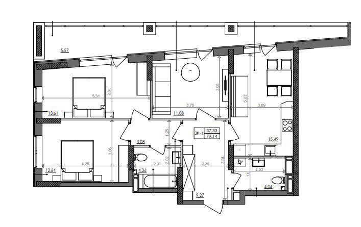 3-комнатная 79.14 м² в ЖК Svitlo Park от 24 481 грн/м², Киев