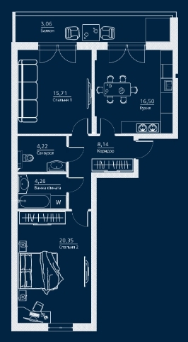 2-комнатная 72.83 м² в ЖК Einstein Concept House от 43 600 грн/м², Киев