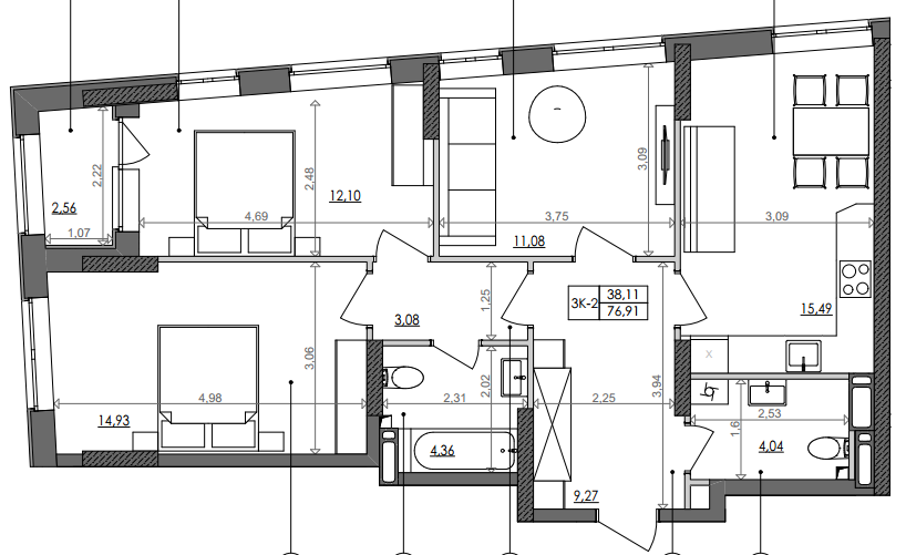 3-кімнатна 76.91 м² в ЖК Svitlo Park від 24 107 грн/м², Київ