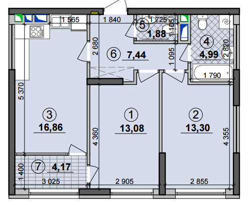 2-комнатная 61.72 м² в ЖК Seven от 21 200 грн/м², Киев