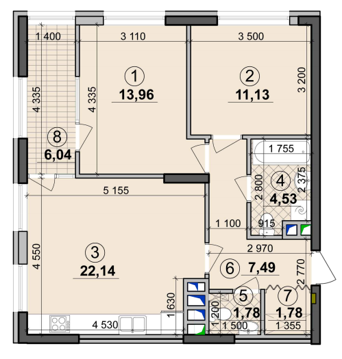 2-комнатная 68.85 м² в ЖК Seven от 21 200 грн/м², Киев