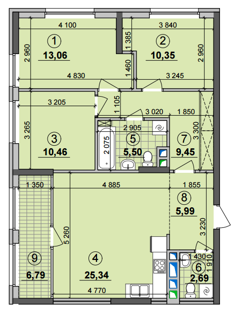 3-кімнатна 89.63 м² в ЖК Seven від 19 700 грн/м², Київ