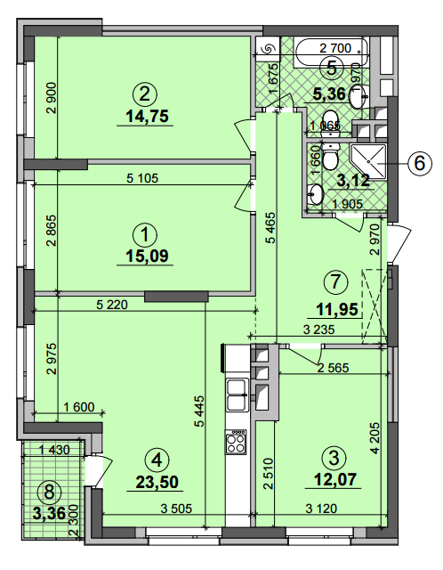 3-комнатная 86.85 м² в ЖК Seven от 19 850 грн/м², Киев