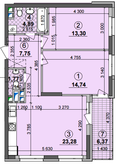 2-комнатная 67.64 м² в ЖК Seven от 21 200 грн/м², Киев