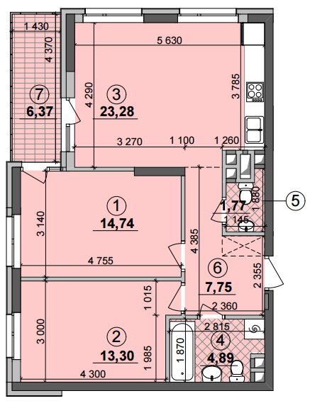 2-комнатная 67.64 м² в ЖК Seven от 21 200 грн/м², Киев