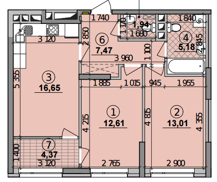 2-комнатная 61.23 м² в ЖК Seven от 21 200 грн/м², Киев