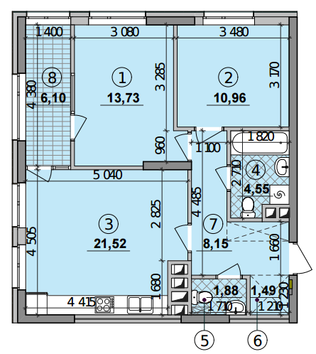 2-комнатная 68.38 м² в ЖК Seven от 21 200 грн/м², Киев