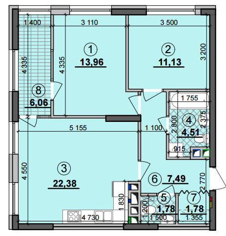 2-комнатная 69.09 м² в ЖК Seven от 28 750 грн/м², Киев