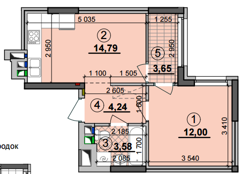 1-комнатная 38.26 м² в ЖК Seven от 28 500 грн/м², Киев