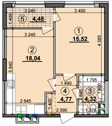 1-кімнатна 47.13 м² в ЖК Seven від 28 500 грн/м², Київ