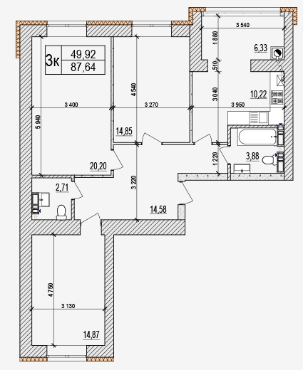 3-кімнатна 87.69 м² в ЖК AGAM від 19 000 грн/м², с. Крюківщина