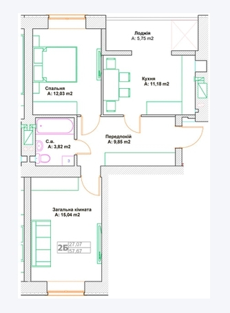 2-кімнатна 57.67 м² в ЖК Фортуна-2 від 24 450 грн/м², м. Ірпінь