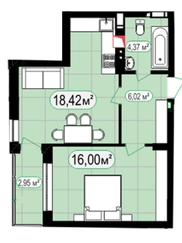 Смарт 47.66 м² в ЖК 7'я от 15 100 грн/м², с. Счастливое