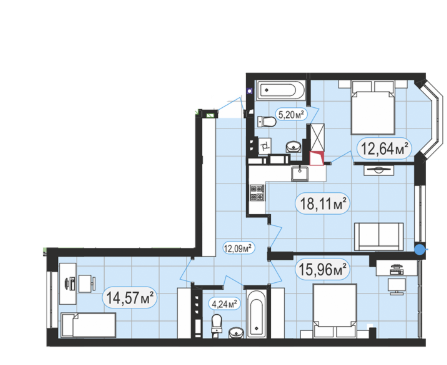 3-комнатная 82.81 м² в ЖК 7'я от 15 800 грн/м², с. Счастливое